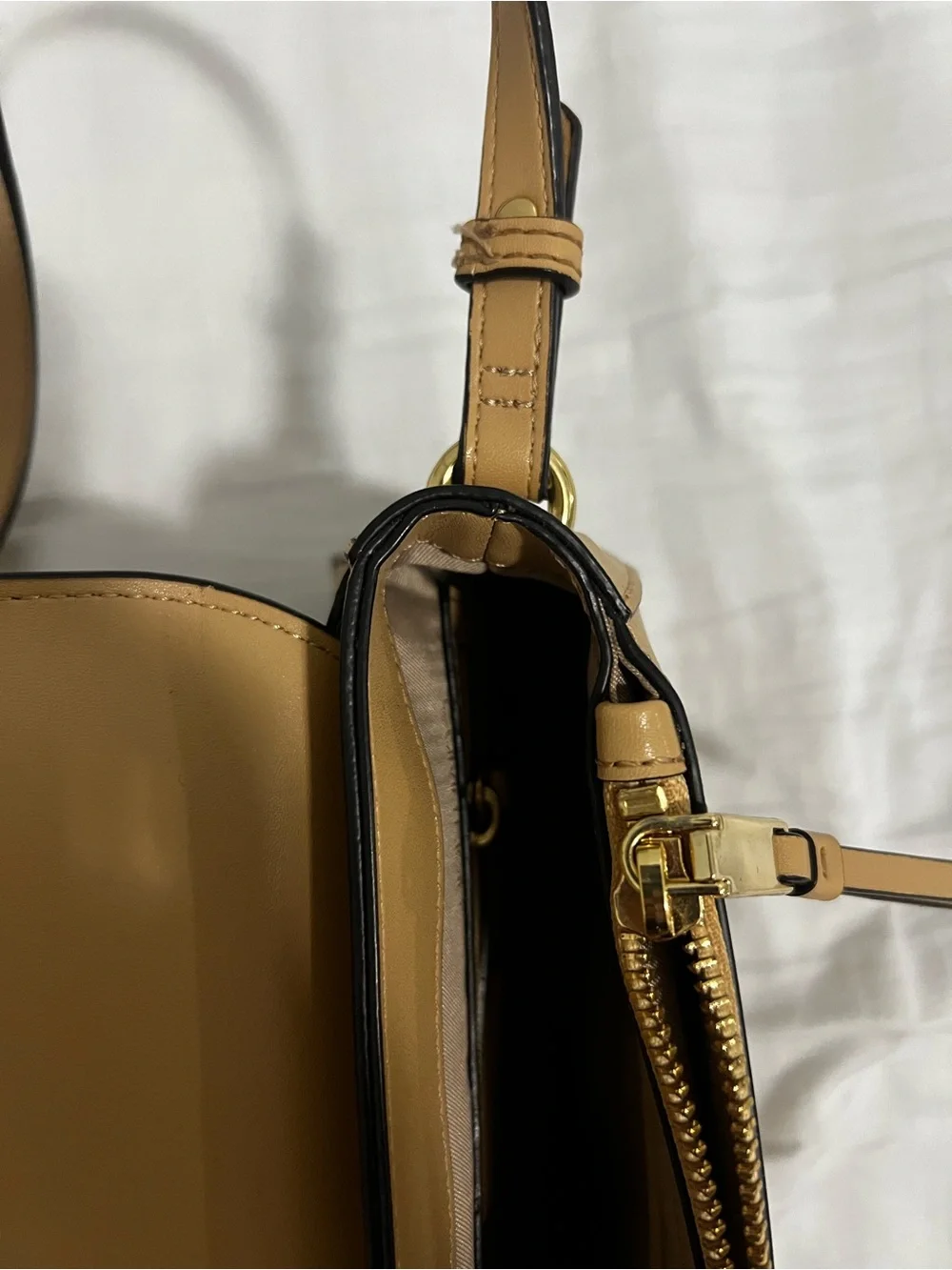 Calvin Klein Tan Faux Leather Crossbody with Gold Accent